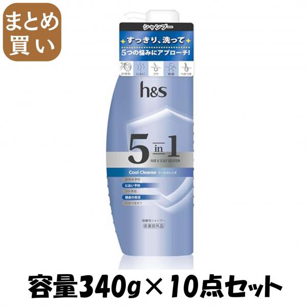 【まとめ買い】h＆s 5in1 クールクレンズ シャンプー ポンプ 容量340G×10点セット P＆G   シャンプー